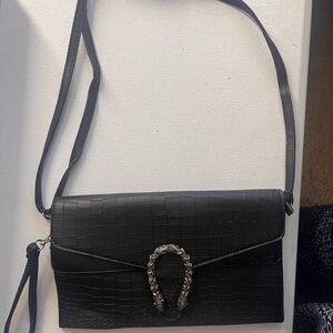 Black Croc-Embossed Women's Bag
